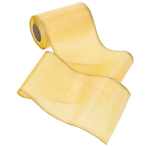 položky Moaré stuha na veniec, žltá so zlatým lemom, ozdobná kvetinová stuha, acetát/polyester, 150 mm x 25 m