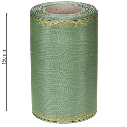 položky Moaré veniecová stuha šalviovo zelená so zlatým okrajom, 150 mm x 25 m, ozdobná stuha na kvetinárstvo a vence