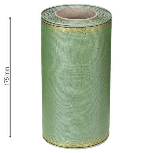 položky Moaré stuha na veniec šalviovo zelená so zlatým okrajom - 175 mm x 25 m - ozdobná stuha na kvetinárstvo a oslavy