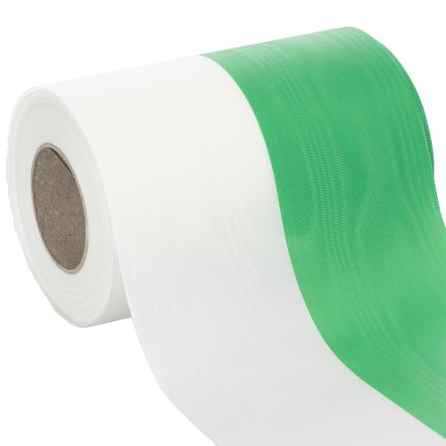 položky Moaré stuha na veniec zeleno-biela 150 mm, ozdobná stuha, mašľová stuha, taftová kvalita 25 m