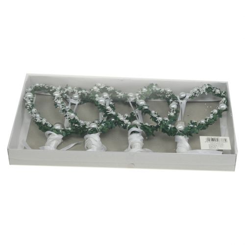 Floristik24 Myrtové srdce so stuhou, korálky, trubičky biele 4ks