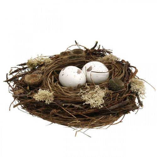 Floristik24 Veľkonočné hniezdo s vajíčkami umelá príroda, biela dekorácia na veľkonočný stôl Ø19cm