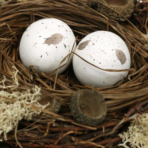 položky Veľkonočné hniezdo s vajíčkami umelá príroda, biela dekorácia na veľkonočný stôl Ø19cm