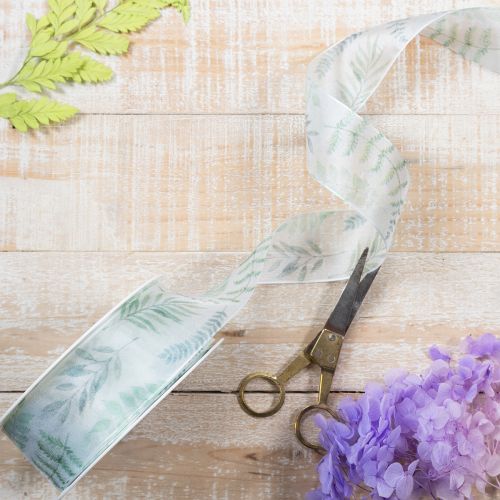 položky Organzová stuha, šifónová stuha, listnaté konáre, zelená, 40 mm, 15 m