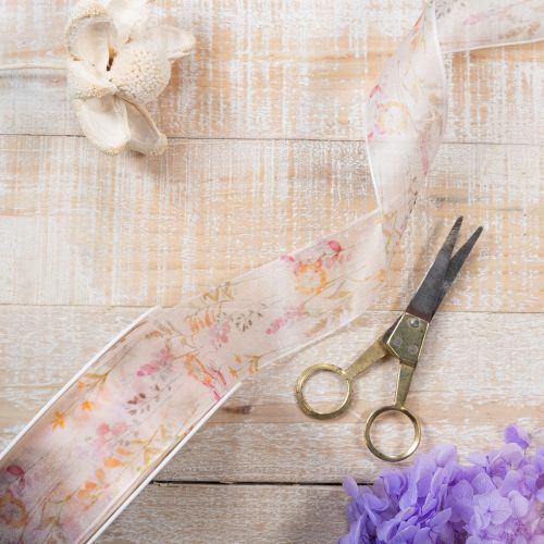 položky Organzová stuha, šifónová stuha, kvetinová, oranžová/ružová, 40 mm, 15 m