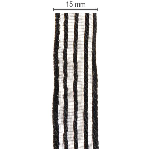 položky Organzová stuha s pruhmi, darčeková stuha, čierna, šírka 15 mm, dĺžka 20 m