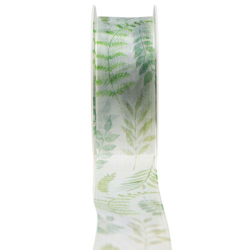 Organzová stuha šifónová stuha zelené listové úponky 40mm 15m