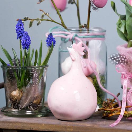 Floristik24 Veľkonočná dekorácia kura ružové s bodkami V17cm 2ks