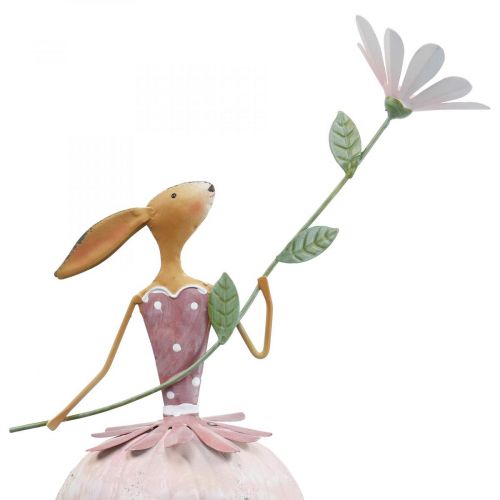 položky Veľkonočná dekorácia kovová dekorácia Veľkonočný zajačik s farebným kvetom V52cm