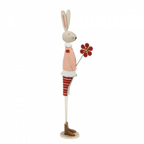 Floristik24 Veľkonočná dekorácia z kovu, jar, veľkonočný zajačik s kvietkom, ozdobný zajačik 44cm