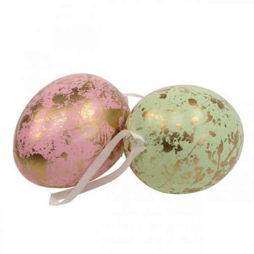 Floristik24 Veľkonočné vajíčko na zavesenie dekoračné vajíčka ružové, zelené, zlaté 15cm 4ks