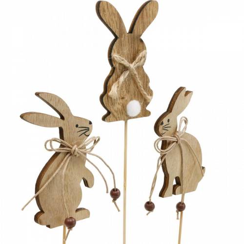 položky Veľkonočný zajačik na palici deco plug králičie drevo prírodná veľkonočná dekorácia 24 kusov