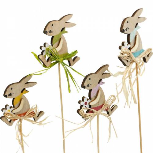 položky Veľkonočný zajačik s kvetom, zajačiková dekorácia na Veľkú noc, zajačik na paličke, jar, drevená dekorácia kvetinová zátka 12 kusov