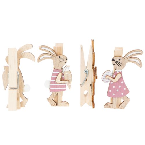 položky Dekoratívne sponky s veľkonočným zajačikom, ružovo-biele drevené veľkonočné ozdoby, 7,5 cm, 4 kusy