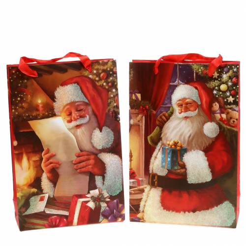 Floristik24 Darčekové vrecúška vianočný motív Santa červená 20cm × 30cm × 8cm sada 2 kusov