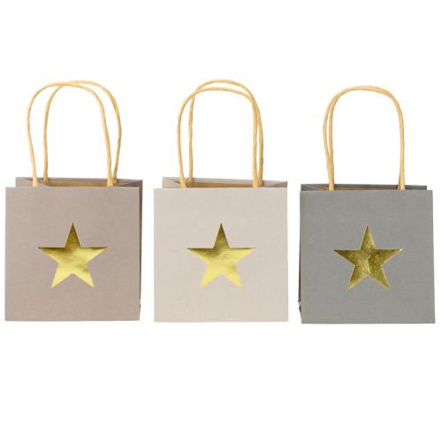 položky Papierové vrecúška s hviezdicou a rúčkou sivá sortiment 10,5×10,5cm 9ks