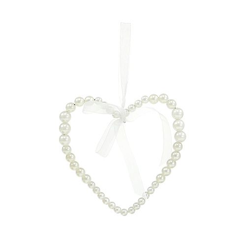 Floristik24 Perlové srdce 10cm svadobná dekorácia krémová 6ks