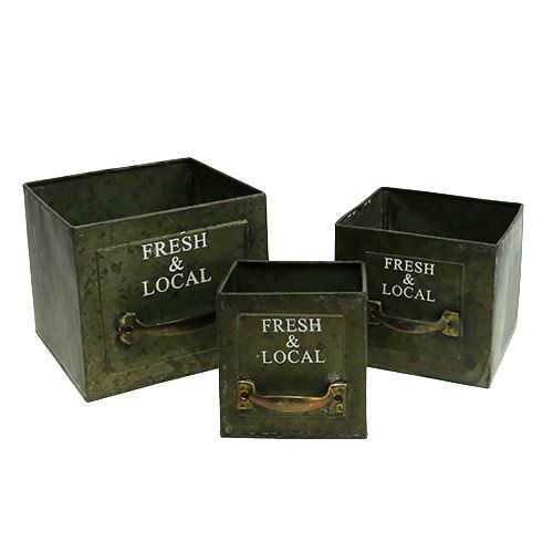 Floristik24 Rastlinná zásuvková plechová súprava 3 ks starožitné zelené