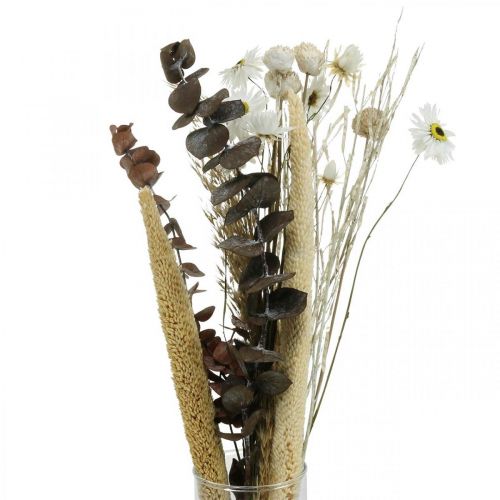 Kytica sušených kvetov s eukalyptom biela DIY krabička V30-35cm