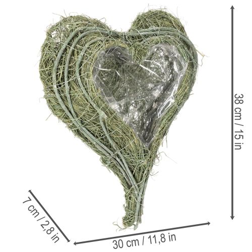 Miska v tvare srdca z prírodnej trávy s fóliou na výsadbu, 38 cm | Floristik24.sk