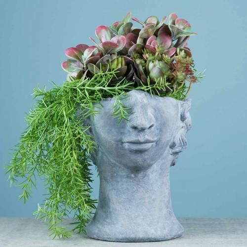 položky Busta hlavy rastliny z betónu na výsadbu Sivá V23,5cm
