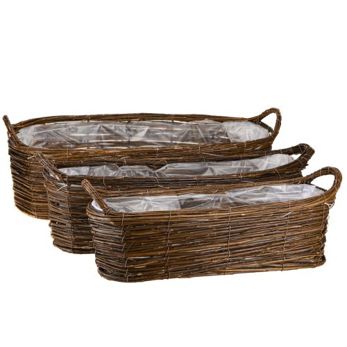 Kôš na rastliny s rúčkami, oválny hnedý 57/50/42 cm, sada 3 ks