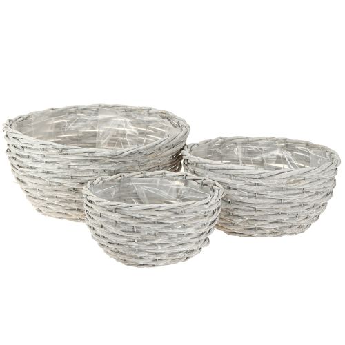 Kôš na rastliny okrúhly prútený košík bielo-sivý Ø30/25/20cm sada 3 ks
