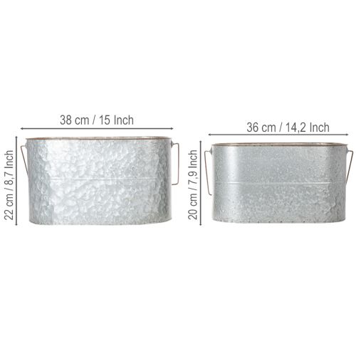 položky Kvetináč s rúčkou, kovový kvetináč, strieborný, hnedý, V22/20 cm D42/40 cm, sada 2 ks