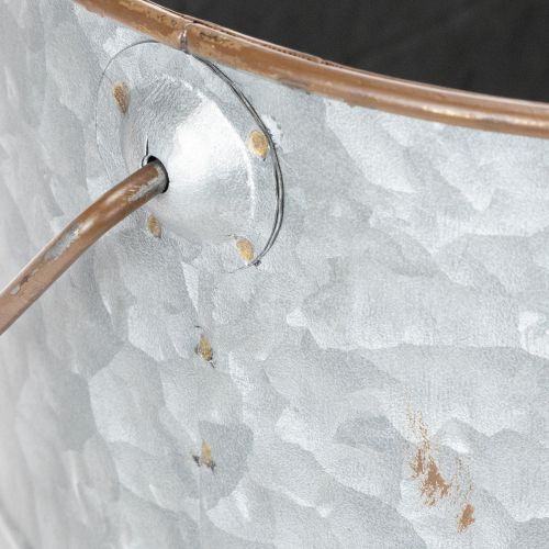 položky Kvetináč s rúčkou, kovový kvetináč, strieborný, hnedý, V22/20 cm D42/40 cm, sada 2 ks