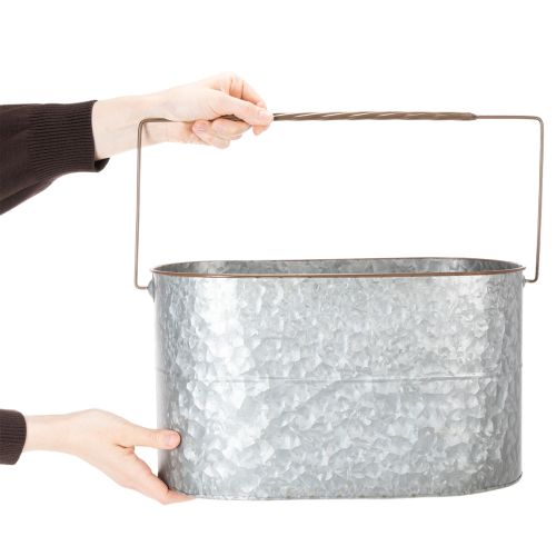 položky Kvetináč s rúčkou, kovový kvetináč, strieborný, hnedý, V22/20 cm D42/40 cm, sada 2 ks