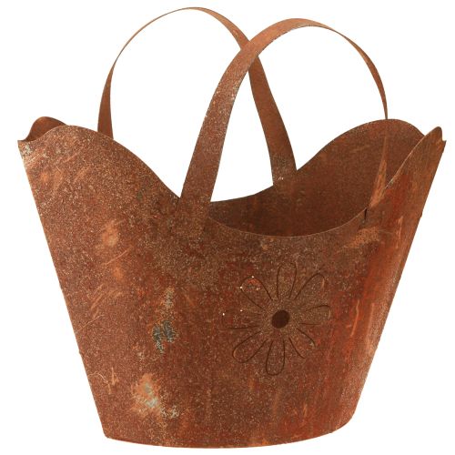 Taška na rastliny kovový ozdobný kvetináč hrdzavý s rúčkami V37cm