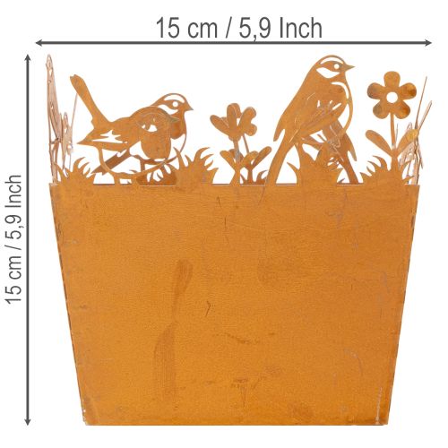 Kovový kvetináč s vtákmi, kvetináč, pružina, hrdzavá úprava, výška 15,5 cm | Floristik24.sk