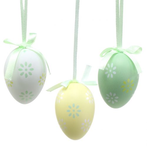 Floristik24 Veľkonočné vajíčka na zavesenie zelené, biele, žlté 6cm 12ks