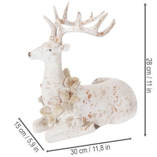 Dekoratívna figúrka sediaceho jeleňa s parohmi, 30 cm | Floristik24.sk
