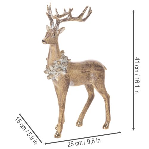 Dekoratívna figúrka stojaceho jeleňa s parohmi a šiškami, 41 cm | Floristik24.sk