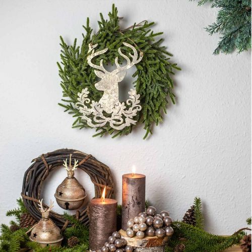 položky Sob na zavesenie, vianočná dekorácia, hlava jeleňa, kovový prívesok zlatý antický vzhľad V23cm 2ks