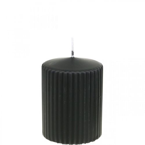 Floristik24 Stĺpové sviečky čierna drážkovaná sviečka 70/90mm 4ks