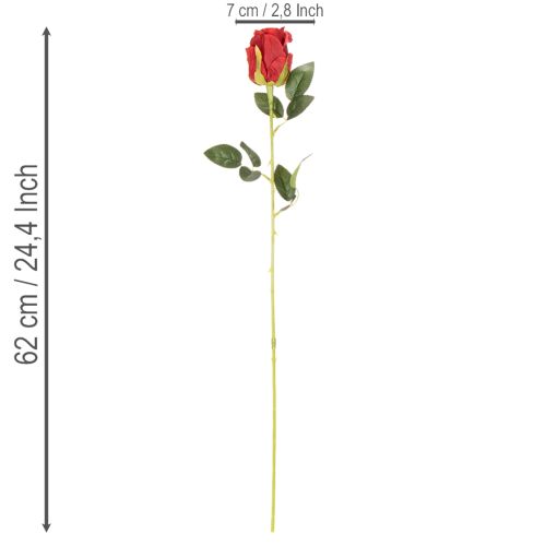 Umelá ruža s dlhou stonkou, červený umelý kvet, 62 cm, 12 kusov | Floristik24.sk