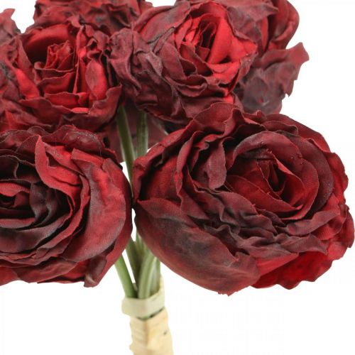 položky Umelé ruže červené, hodvábne kvety, zväzok ruží L23cm 8ks