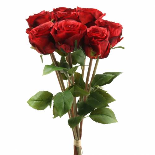 Floristik24 Ruža vo zväzku umelá červená 36cm 8ks