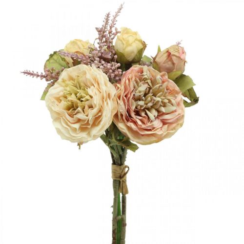 Floristik24 Ruže umelé kvety vo zväzku jesenná kytica krémová, ružová V36cm