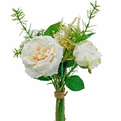 Floristik24 Kytica ruží Parta umelých ruží Krémové hodvábne kvety v kytici
