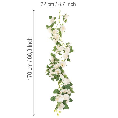 Girlanda z umelých ruží s bielymi kvetmi na dekoráciu, 170 cm | Floristik24.sk