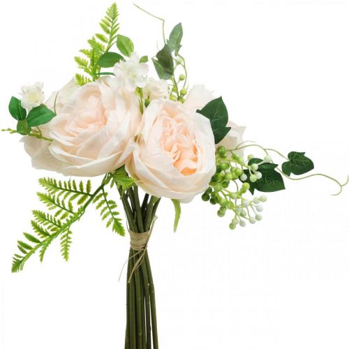 Floristik24 Kytica umelej ruže, kytica hodvábnych kvetov, zväzok ruží, kytica umelých ruží ružová L28cm