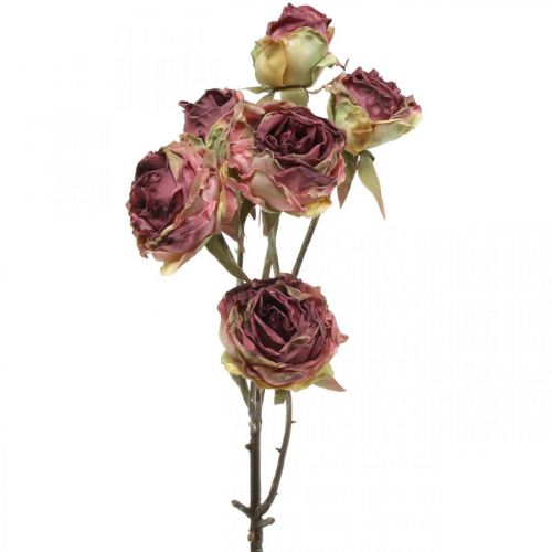 Floristik24 Umelá ruža, dekorácia na stôl, umelý kvet ružový, konárik ruže starožitný vzhľad L53cm