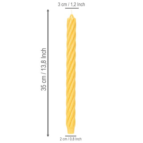 Rustikálne sviečky Twist, vysoké kužeľovité sviečky, jednoliata žltá, 350/28 mm, 4 kusy | Floristik24.sk