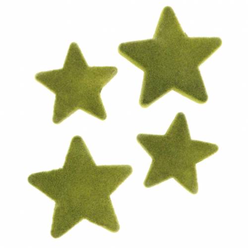 položky Bodová dekorácia hviezdy vločkované machovo zelená 4cm/5cm 40p