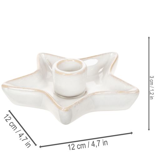 Keramický svietnik v tvare hviezdy, biely, na kužeľovité sviečky, 12 cm, 2 kusy | Floristik24.sk