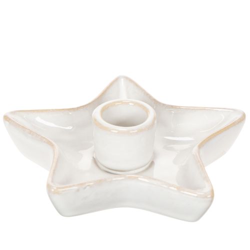 Keramický svietnik v tvare hviezdy, biely, na kužeľovité sviečky, 12 cm, 2 kusy | Floristik24.sk