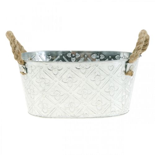 Floristik24 Ozdobná miska oválna strieborná s ušami kovová miska na rastliny 22,5×13,5cm